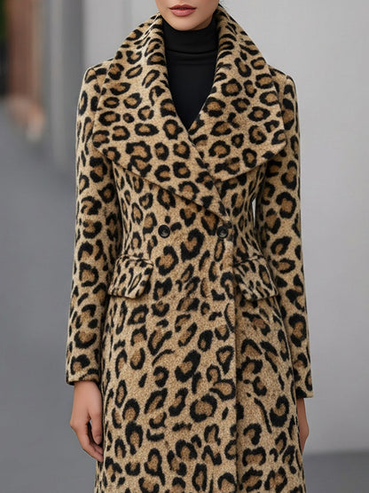 Elegante Leoparden Winterjacke Wolle - IdealeKleiden