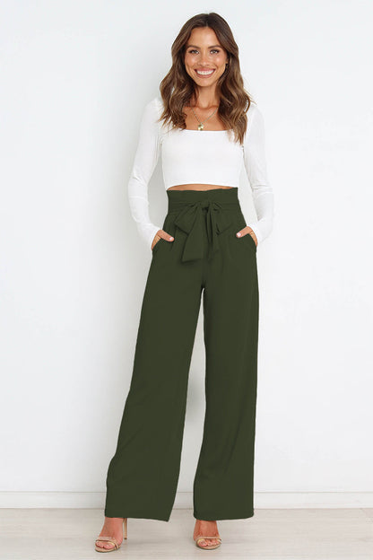 Pantalon paperbag moderne taille haute avec nœuds