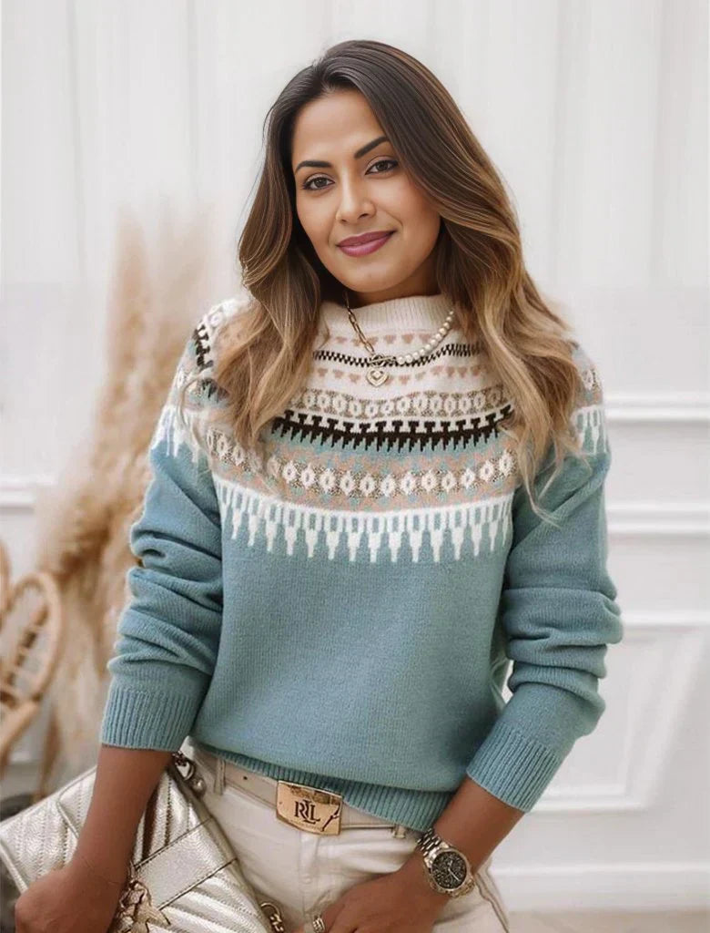 Pull tricoté femme motif Fair Isle doux et chaud