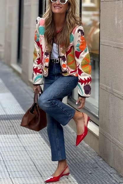 Bestickte Lederjacke Elegant Design - IdealeKleiden