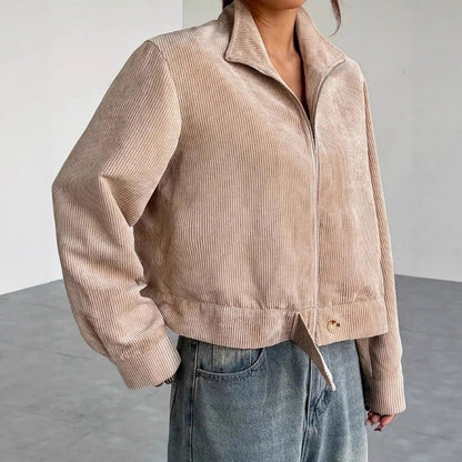 Kurze Cordjacke Übergröße Reißverschluss - IdealeKleiden