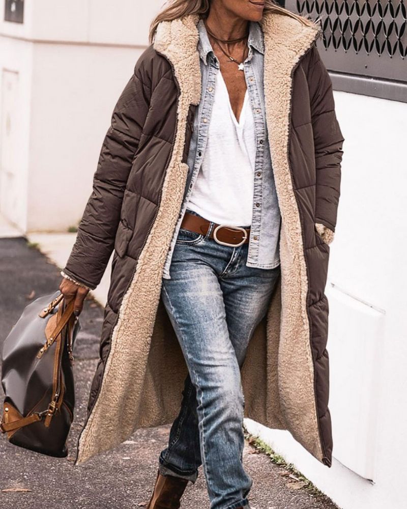 Long manteau pour femme doublé de fourrure réversible