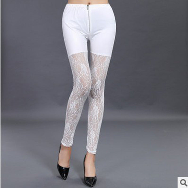 Legging Femme Taille Haute Éléégante avec Détail en Dentelle