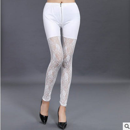 Legging Femme Taille Haute Éléégante avec Détail en Dentelle