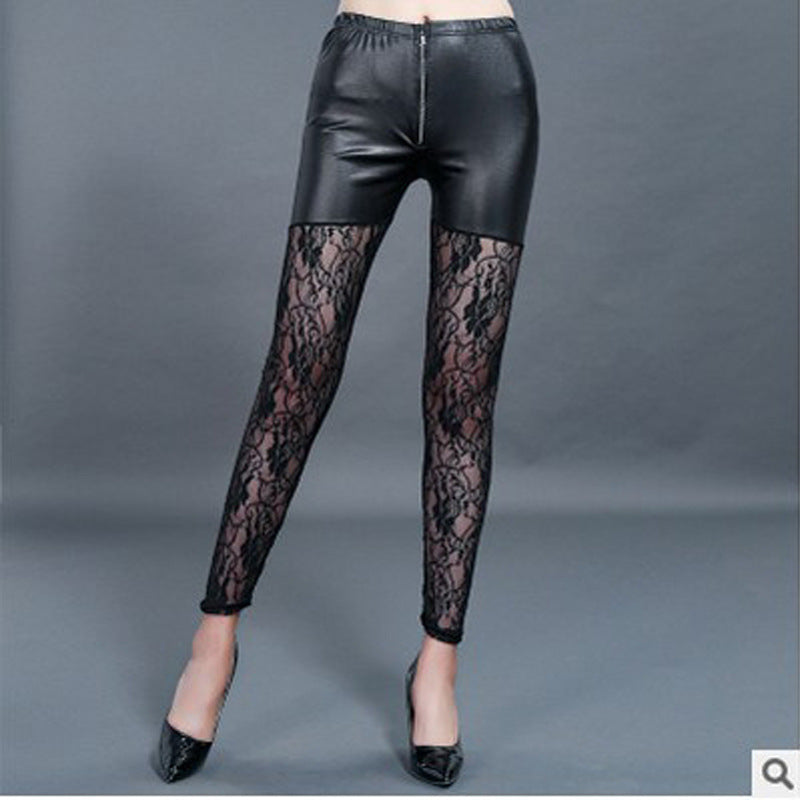 Legging Femme Taille Haute Éléégante avec Détail en Dentelle