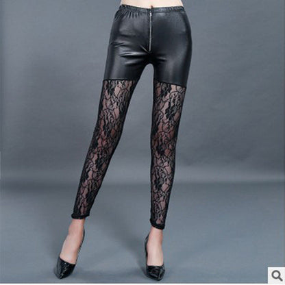 Legging Femme Taille Haute Éléégante avec Détail en Dentelle