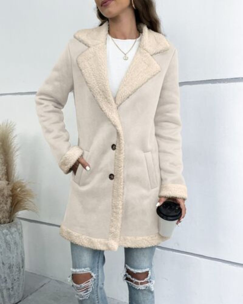 Élégant manteau long pour femme à manches longues et patte de boutonnage