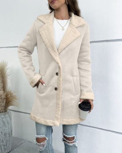 Élégant manteau long pour femme à manches longues et patte de boutonnage