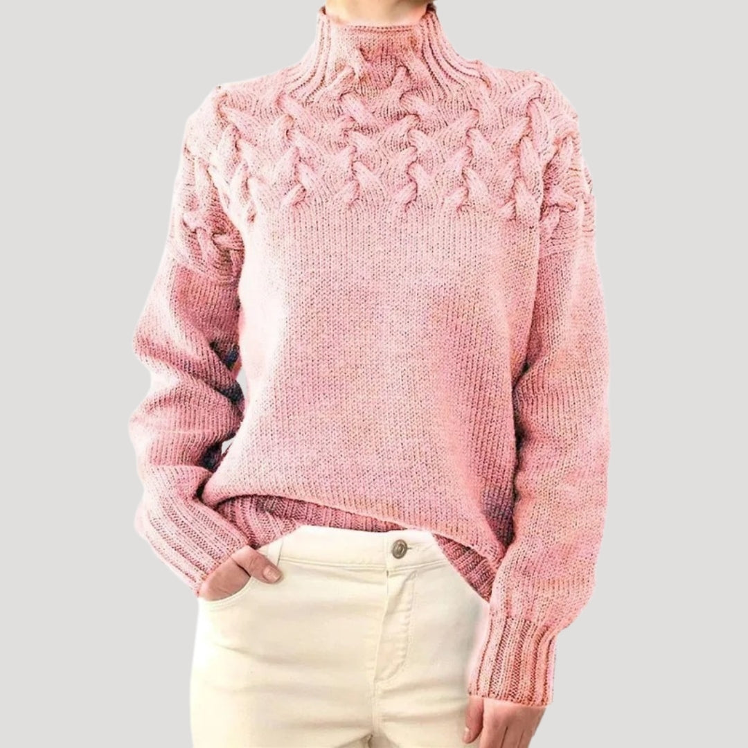 Pull-over de printemps femme col montant torsadé