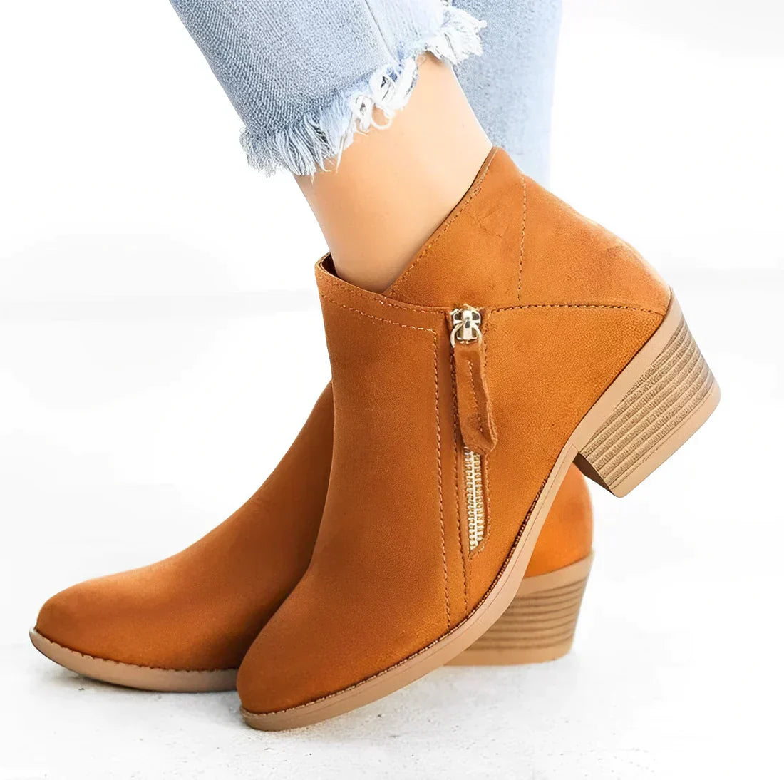 Bottes mode femme, fermeture rapide, talon épais, bout pointu