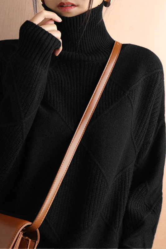 Pull en tricot diamant élégant col roulé pour femmes