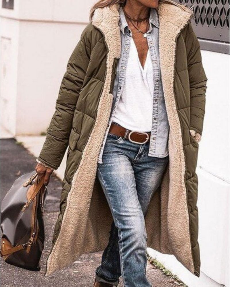 Long manteau pour femme doublé de fourrure réversible