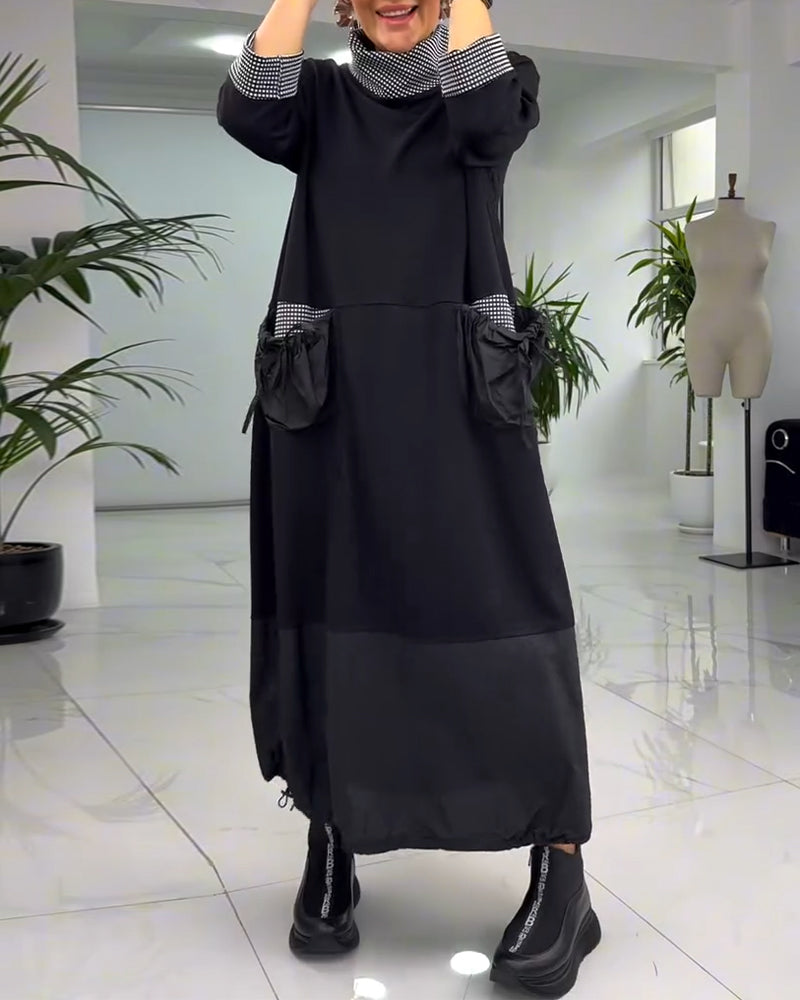 Robe patchwork stylée avec col et poche