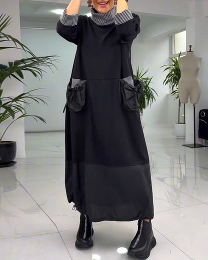 Robe patchwork stylée avec col et poche