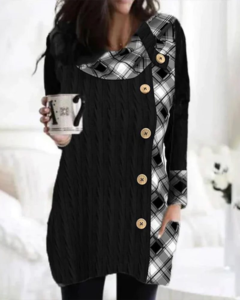 Robe à carreaux élégante avec boutons