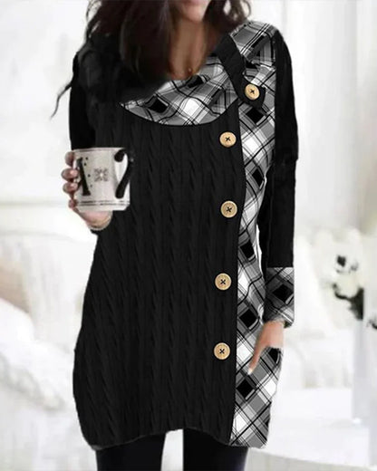 Robe à carreaux élégante avec boutons