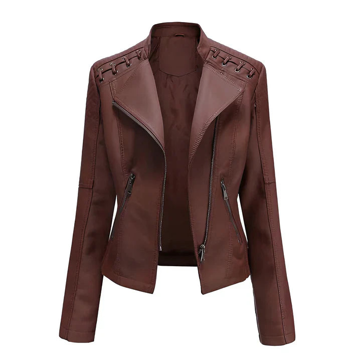 Veste en cuir femme noire avec fermeture éclair