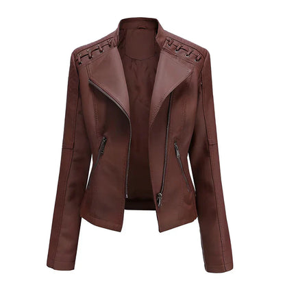 Veste en cuir femme noire avec fermeture éclair