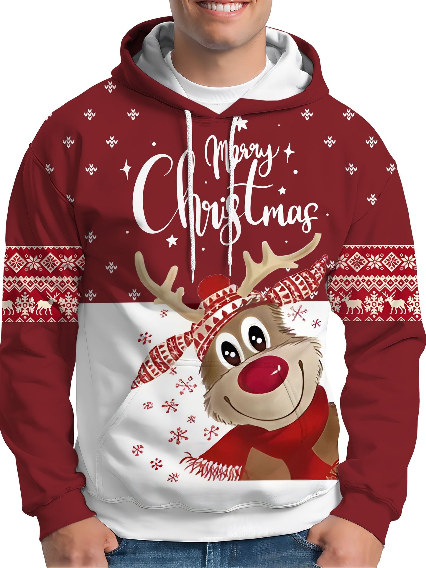 Sweat à capuche de Noël Motif renne Joyeux Noël