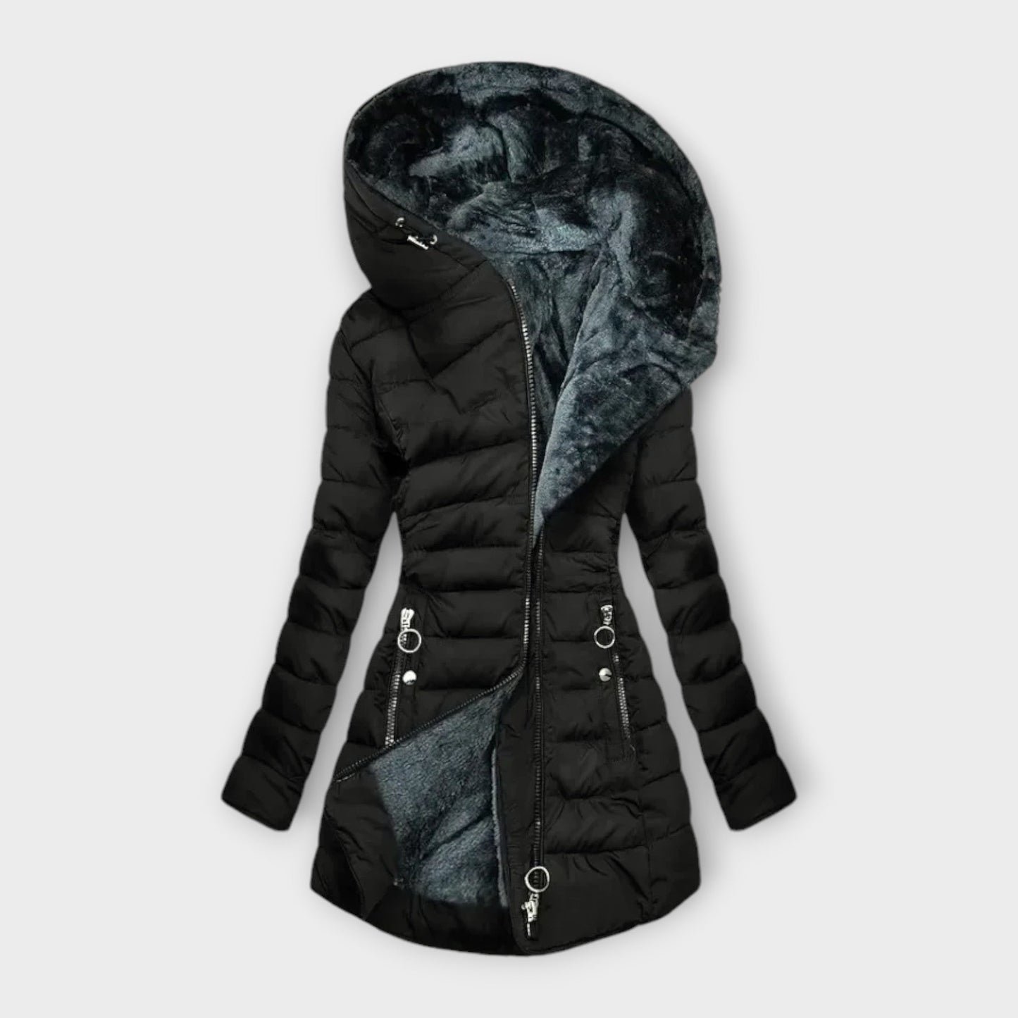 Doudoune longue d'hiver de luxe pour femme avec col en fourrure
