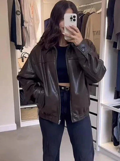 Bomber en similicuir noir