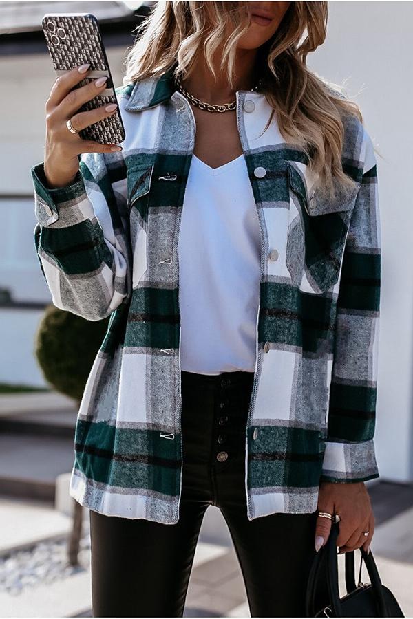 Veste à carreaux confortable avec poches Coupe décontractée