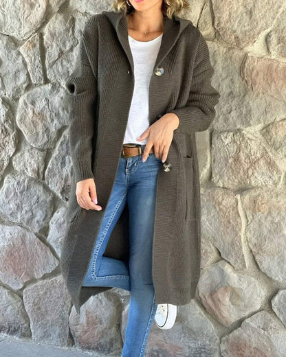 Manteau à capuche long en tricot pour femme