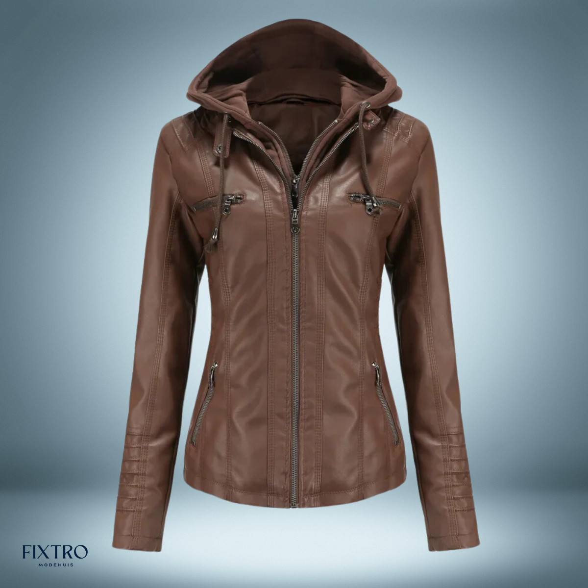 Blouson en cuir à capuche style motard