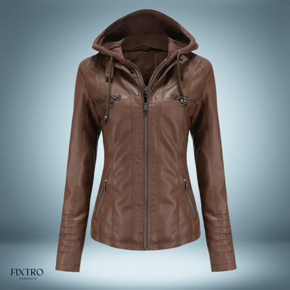 Blouson en cuir à capuche style motard