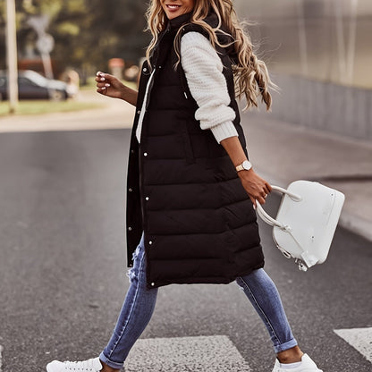 Gilet long à capuche sans manches pour femme