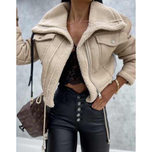 Kurze Warme Winterjacke Reißverschluss Damen - IdealeKleiden