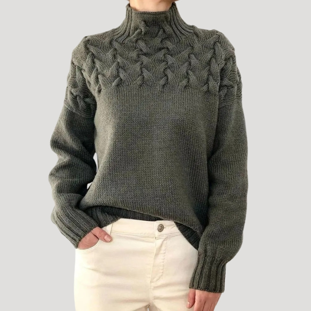 Pull-over de printemps femme col montant torsadé