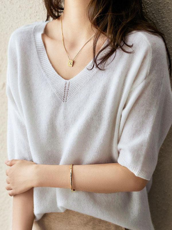 Weicher Damen Pullover Cashmere Elegant V-Ausschnitt - IdealeKleiden