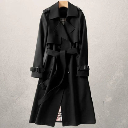 Manteau long double boutonnage élégant rouge rubis pour femme