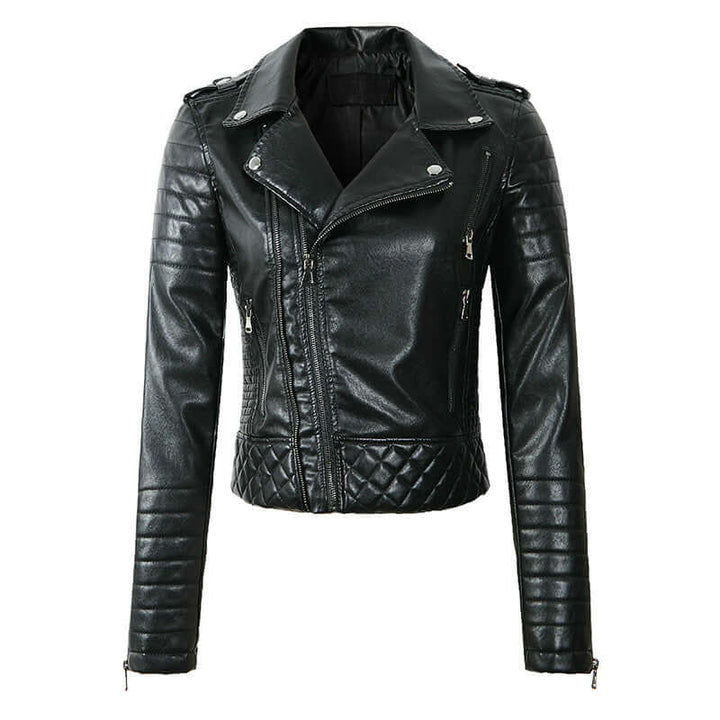 Blouson en cuir matelassé style motard pour femme