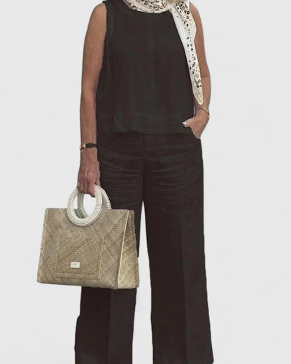 Ensemble d'été femme sans manches court avec pantalon large
