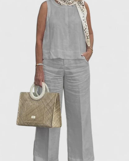 Ensemble d'été femme sans manches court avec pantalon large