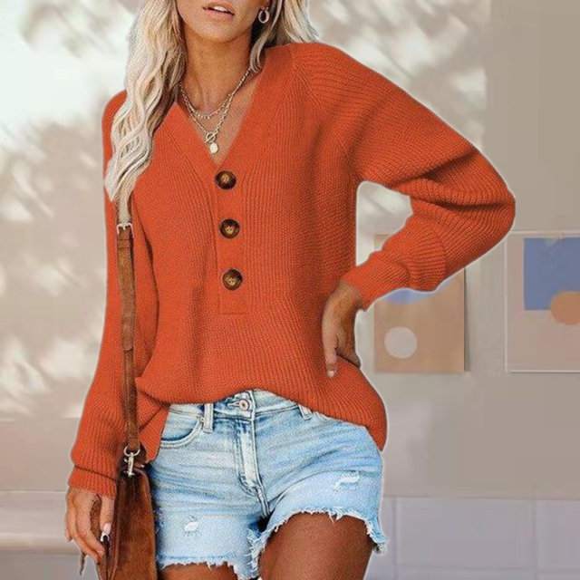 Pull tricoté pour femme, col en V, confortable pour l'automne