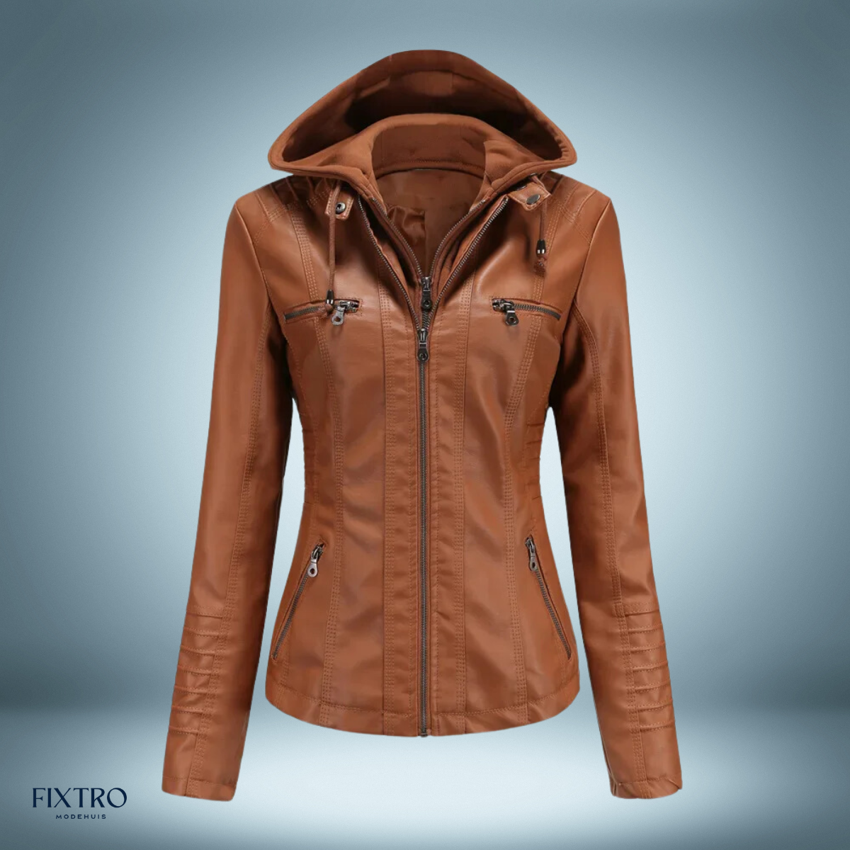 Blouson en cuir à capuche style motard