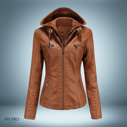 Blouson en cuir à capuche style motard