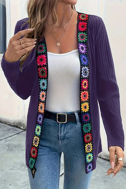 Cardigan élégant à motif floral Manches longues