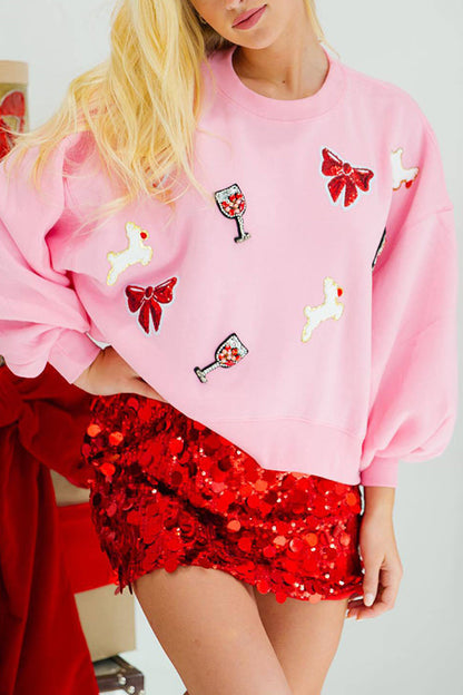 Sweat-shirt de Noël pour femmes à paillettes et manches amples