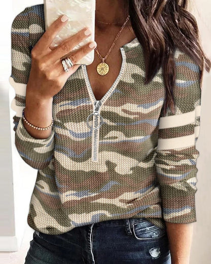 Robe militaire demi-zip camouflage manches longues