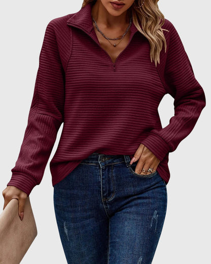 Pull à manches longues confortable pour femme avec fermeture éclair