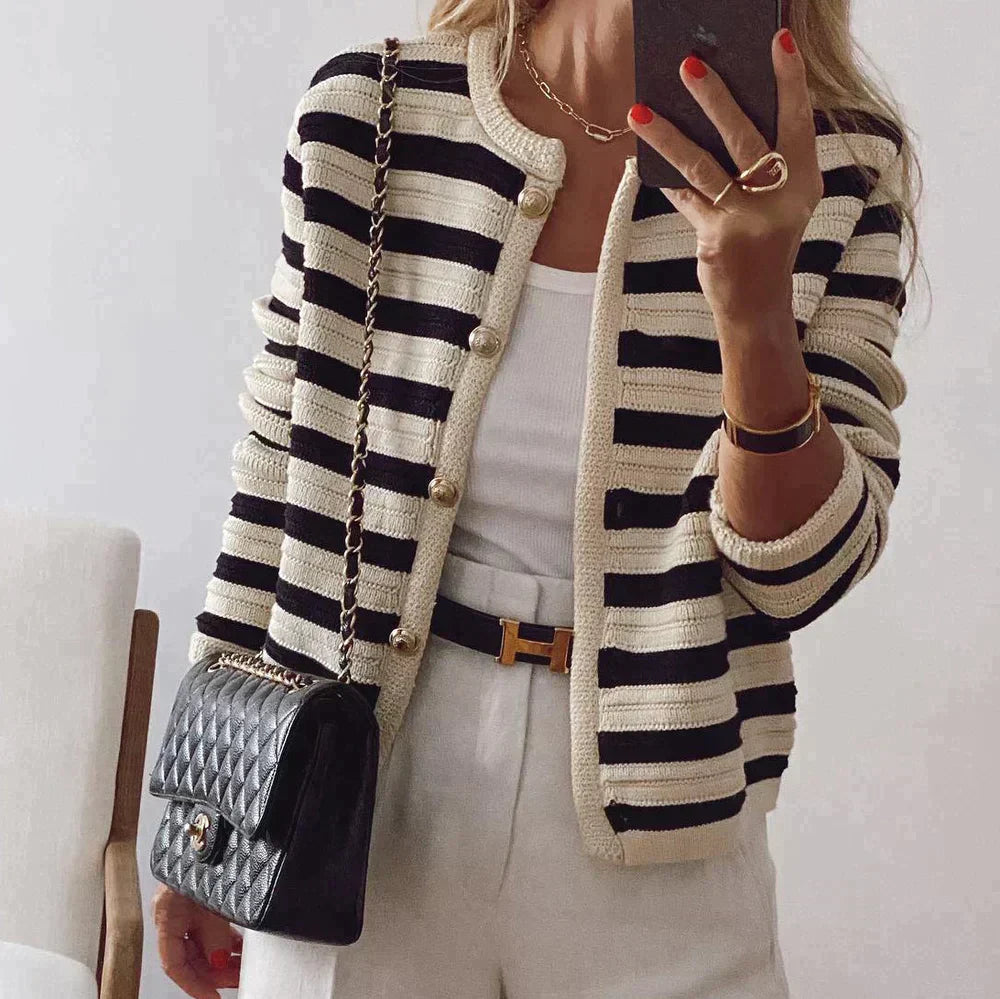 Elegantes Langarm-Cardigan Streifenmuster - IdealeKleiden