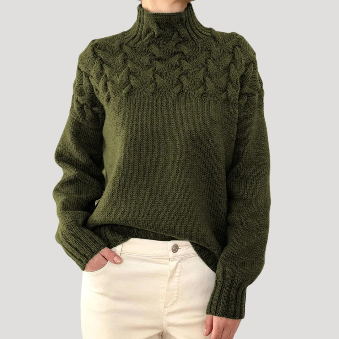 Pull-over de printemps femme col montant torsadé