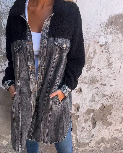 Veste en jean élégante à revers et simple boutonnage