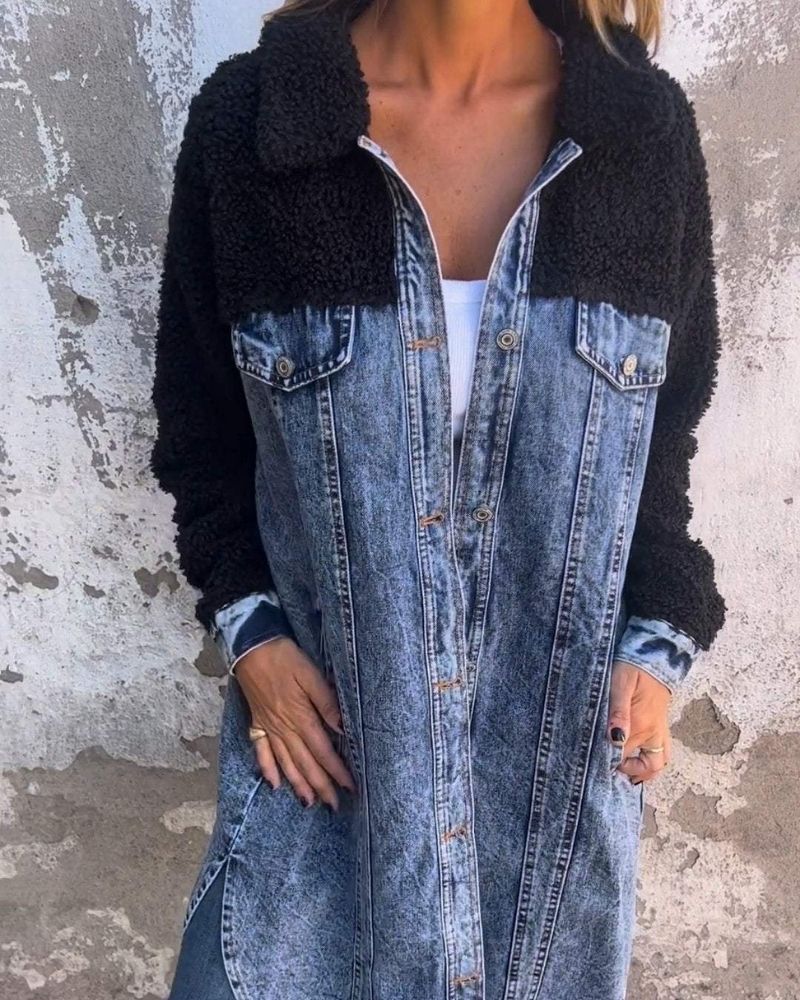 Veste en jean élégante à revers et simple boutonnage