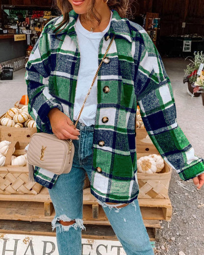 Veste à carreaux élégante avec boutons