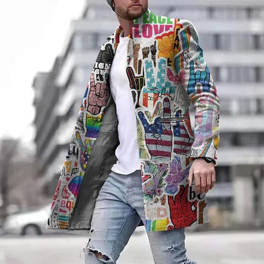Manteau Long Homme Design Graphique Moderne